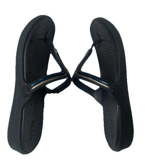 CROCS Sanrah  Women's 8  Gray Navy Blue Silver Metal Block Slide Sandal - Picture 10 of 12